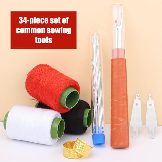34Pcs/Set Sewing Tools Kit with Needle Threader Thread Remover Thimbles Assorted Size Needle Colorful Thread Spool Portable Sewing Tools