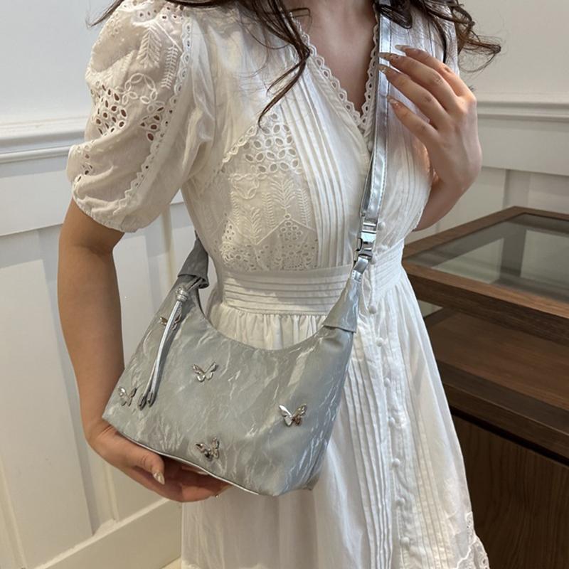 Trendy Butterfly Shoulder Bag Lightweight Soft Hobo Adjustable Strap Daily Travel Shopping Crossbody Purse for Women