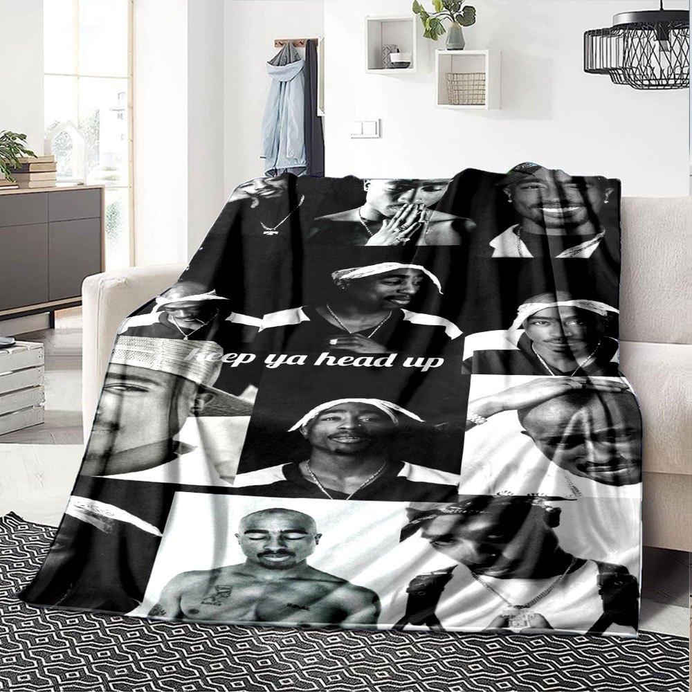 1pc 2PacHip Hop Blanket Soft Lightweight All Season Multi Purpose Throw for Sofa, Bed, Office & Picnics, French Style with Iconic Album Art & Quotes