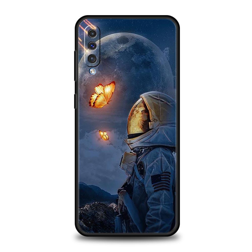 Cute Astronaut Moon Phone Case For Samsung Galaxy A12 A32 A50 A70 A20E A20S A10 A10S A22 A30 A40 A42 A52 5G A02S A04s Soft Cover