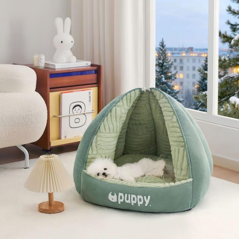 Cozy Semi-Enclosed Pet Bed Small Dogs Cats - Warm Thickened PP Cotton Nest House All-Season Indoor Outdoor Use