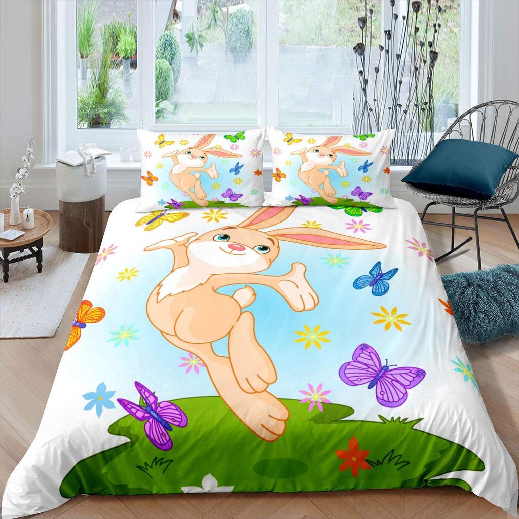 Kids Cartoon Rabbit Carrot King Queen Duvet Cover Boys Girls Cute Bunny Bedding Set Animal Quilt Cover Polyester Comforter Cover