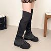 Fashion 2025 Women Fashion Boots Square Heels Shoes Woman High Heel Platform Leather Boots Lace Up Women Sequin Decoration Shoes Boots