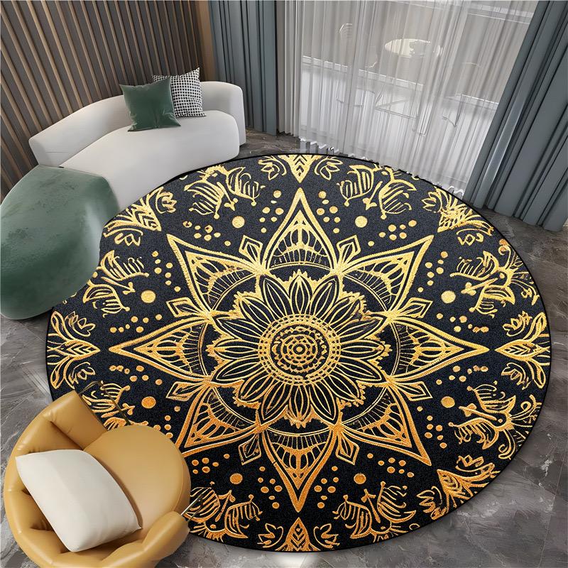 

Golden Round Large Carpets for Bed Room Decoration Luxurious Non-slip Soft Floor Mats Washable Chair Mats Living Room Carpet 60cm 23.62 in
