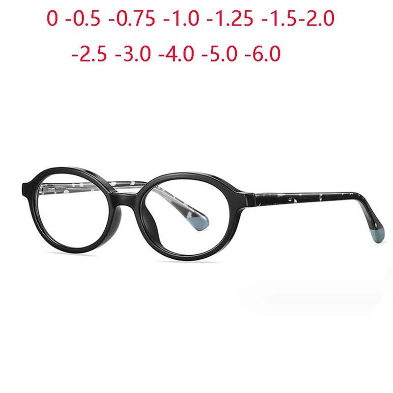 Anti Blue Rays Women Men Oval Prescription Glasses For Children Spring Hinge Short-Sight Eyewear Diopter 0 -0.5 -0.75 To -6