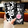 White Black Dairy Cattle Symbol Plating Phone Case For Samsung Galaxy S24 S25 FE S26 Edge S23 Ultra S22 S21 Plus S20 Anti-Fall A