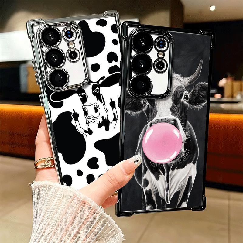 White Black Dairy Cattle Symbol Plating Phone Case For Samsung Galaxy S24 S25 FE S26 Edge S23 Ultra S22 S21 Plus S20 Anti-Fall A