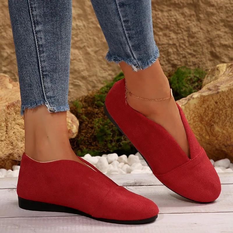 2025 Women's New Slip-on Flat Shoes Outdoor Casual Women's Sewn Round Toe Soft Sole Lightweight Solid Color Flat Low-top Shoes