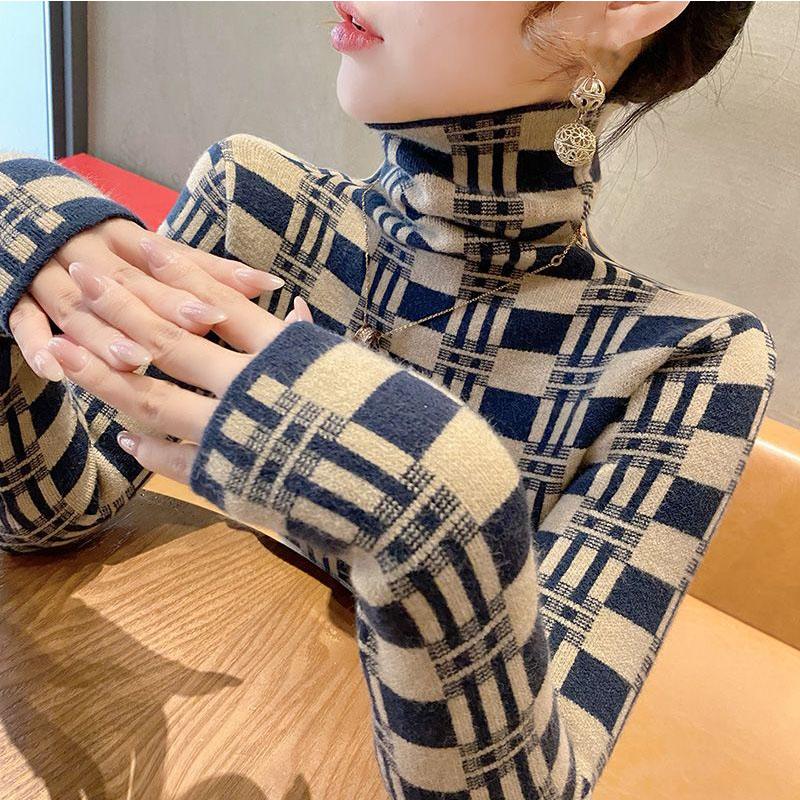 Svetr s vysokým límcem dámské základní tričko podzim a zima nový slim fit a pulovr temperament pletený svetr vnitřní top dámský