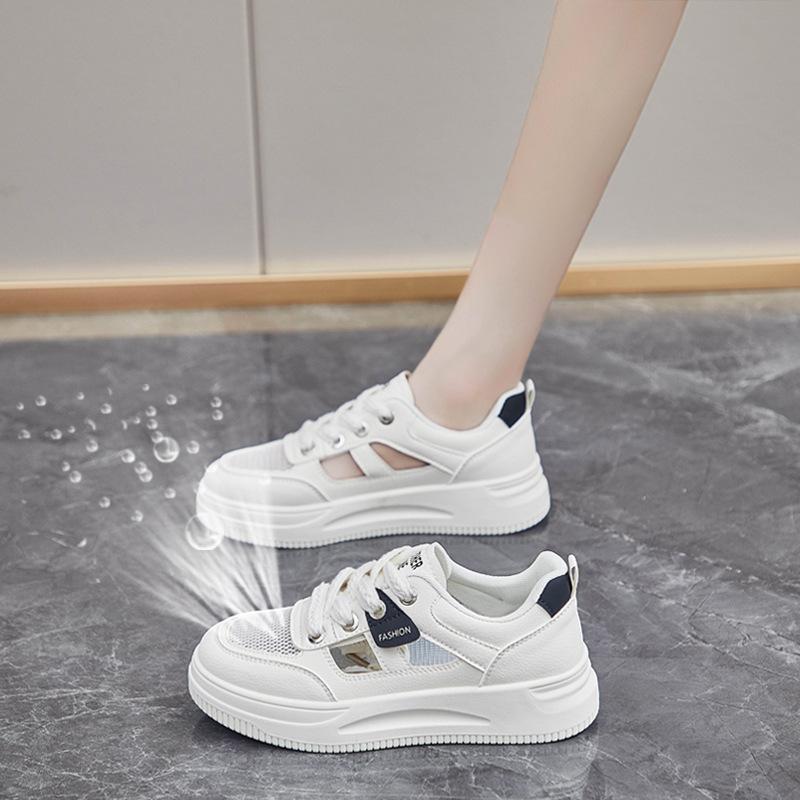 

Hollow thin little white shoes women s 2025 new spring and summer breathable sports sandals thick-soled mesh student board shoes women 35