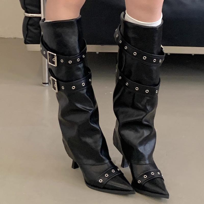 

High Boots Women Pointed Toe High Heels Shoes Dress Sexy Designer Woman Winter Boots 2025 Luxury Femme Chelsea Botas 39 чёрный