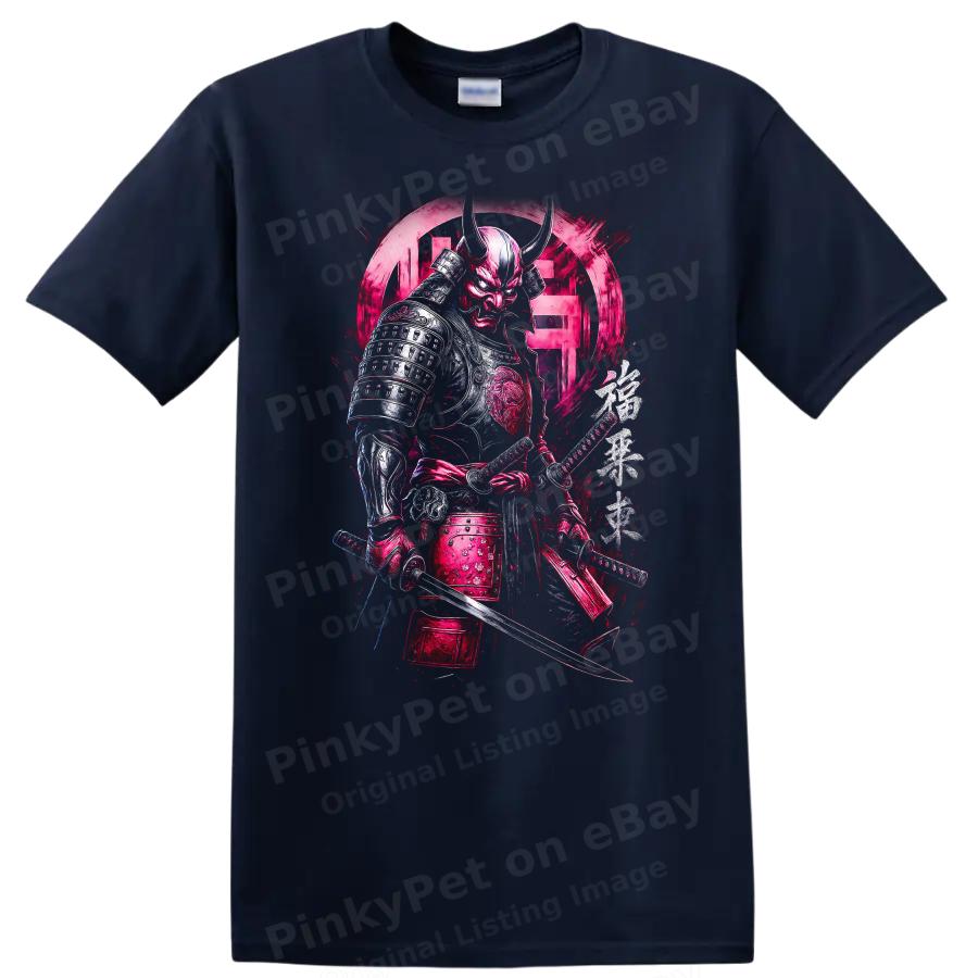 Samurai Warrior Graphic T Shirt Japanese Art Red and Silver Tee