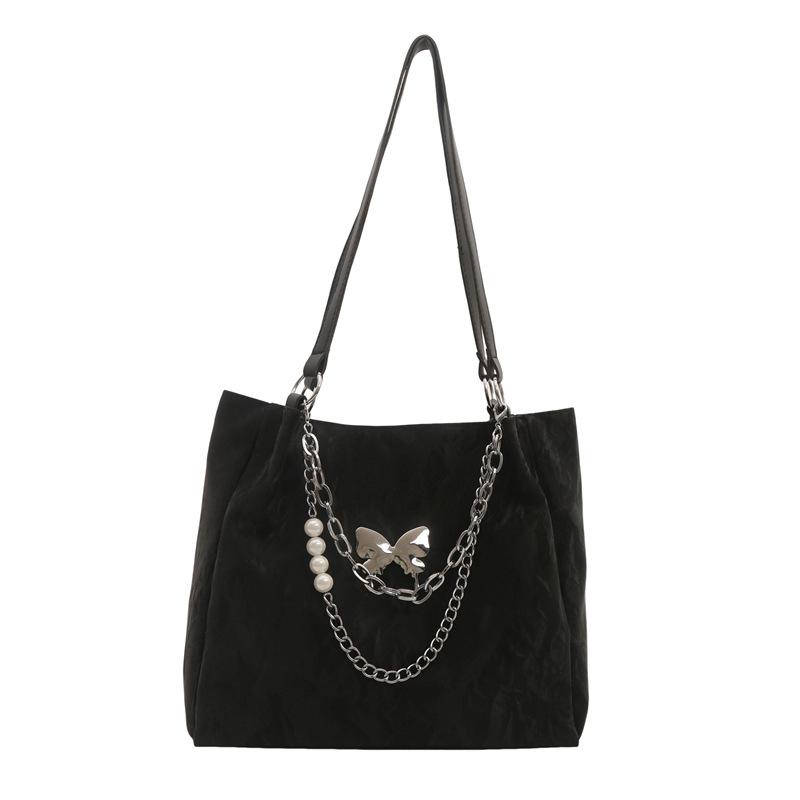 

Большая вместительная сумка для поездок на работу, женская, новинка 2024 года, летняя женская сумка-тоут с цепочкой, сумка через плечо для студентов колледжей чёрный