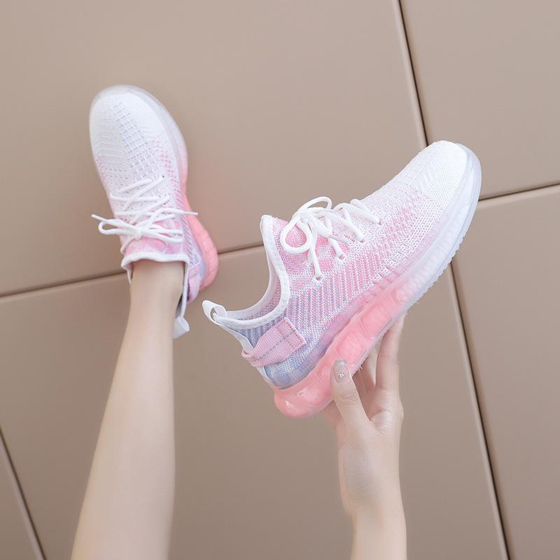 

Настоящие кроссовки из попкорна, женская обувь, новая повседневная обувь из сетчатой ткани Fly, летняя дышащая обувь для бега с мягкой подошвой для женщин 35 розовый