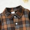 Infant Baby Boys Suit, Spring Autumn Long Sleeve Plaid Romper+Cartoon Dog Pattern Long Suspender Pants