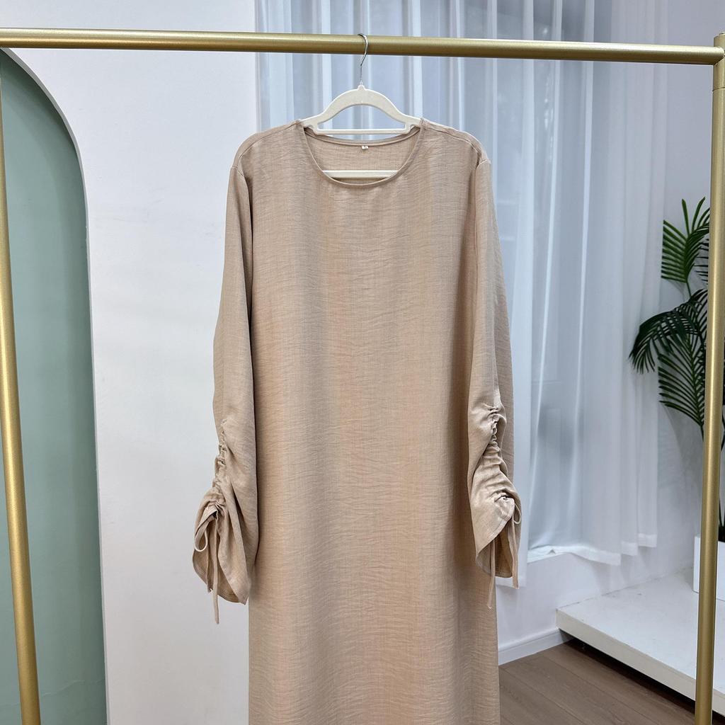 Saudi-Arabien Muslimische Frauen Bescheidenes Kleid Eid Dubai Plain Abaya Islamische Feiertagsparty Solide Türkei Schnürmanschetten Lange Kleidung