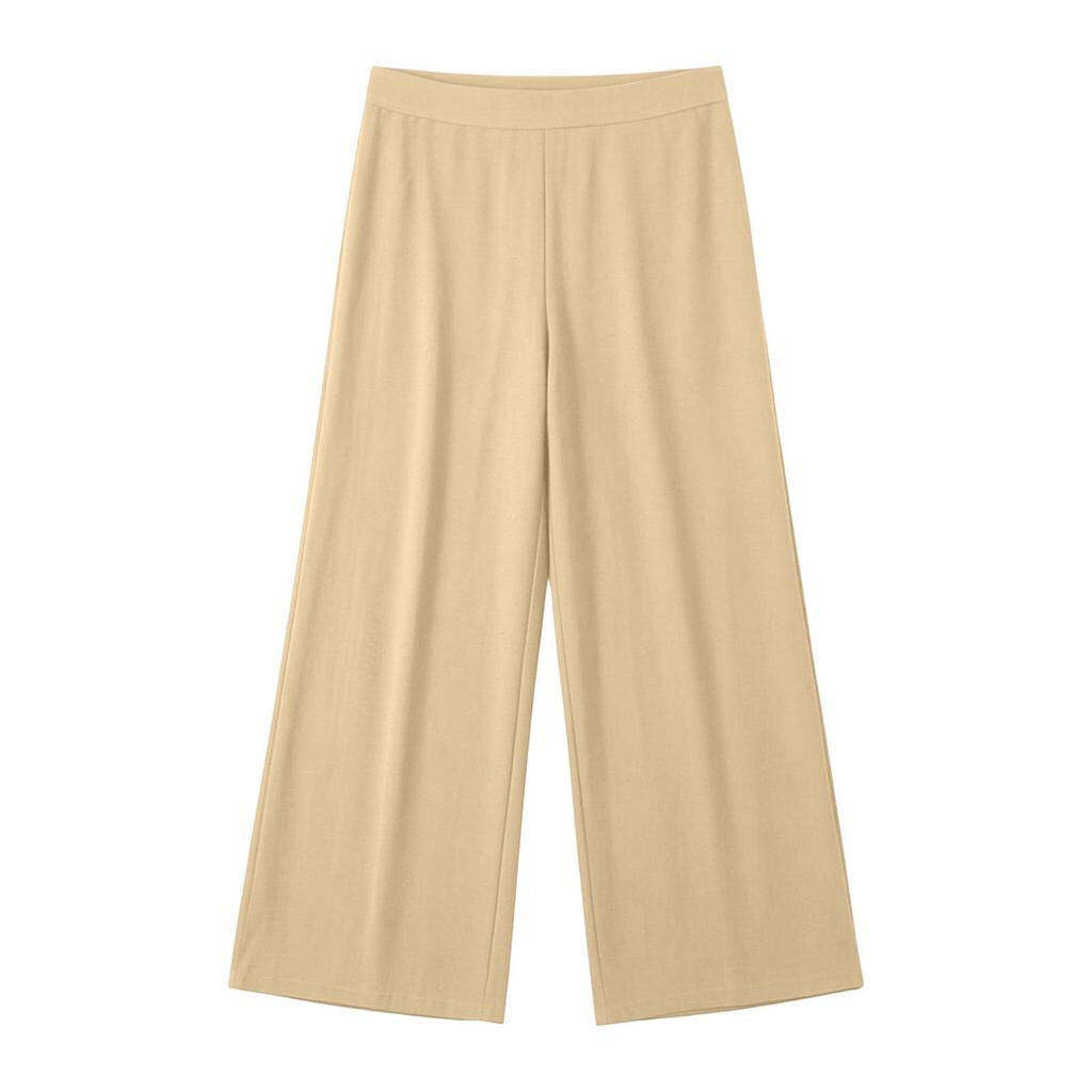 Women's Color Elastic Waist Loose Fit Wide Leg Casual Pants for Daily Wear