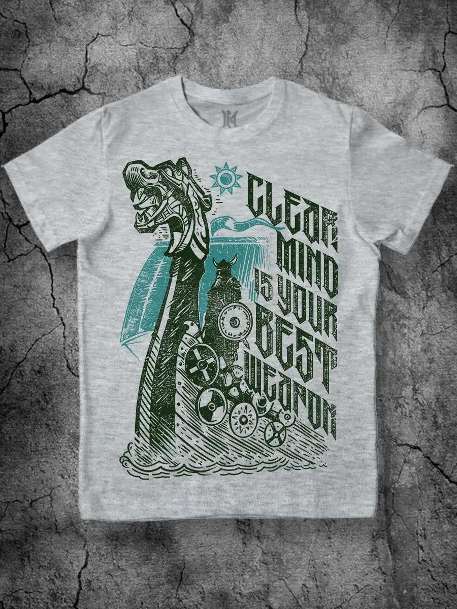 Viking Men s Printed T-shirt with Inscriptions Grey Cotton 2XL