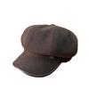 Autumn and winter versatile British style beret women's thickened woolen octagonal hat leather brim metal embellishment label newsboy hat
