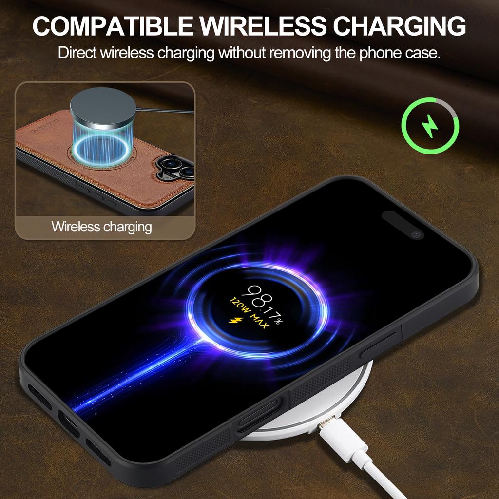 LC.IMEEKE For iPhone 17 Magnetic Case Compatible with MagSafe Leather + TPU Back Cover