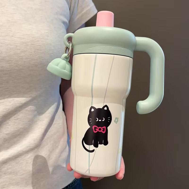 Cartoon Kitty Insulated Handle Tumbler