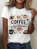 Adorable Coffee-Themed Graphic Tee, Short-Sleeved Crew Neck Casual Shirt Perfect For Spring And Summer, Women S Apparel