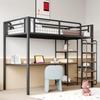 Metal Bunk Bed, 90 X 200 Cm, Multifunctional Loft Bed with Desk and Shelves, Black (without Mattress)