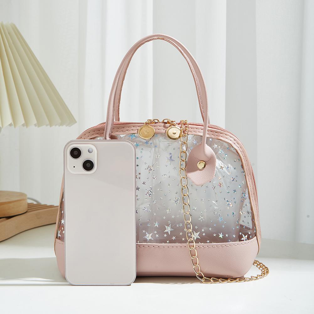 Clear Tote Crossbody Çanta PVC Kadın Baskı Star Shell Zincir Omuz