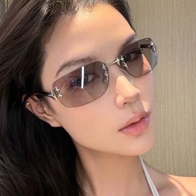 Y2K Frameless Trimmed Square Sunglasses Spice Girl Glasses Fashion Star Sunglasses Personalized Sunglasses Bar Dancing