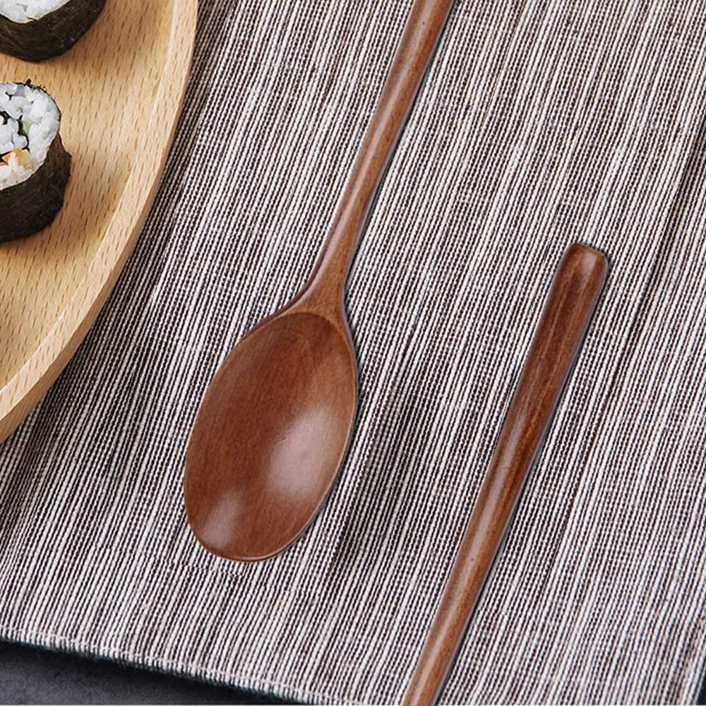 Japanese Style Eco-Friendly Dinnerware Long Handle Cutlery Kitchen Utensil Tableware Wooden Spoons