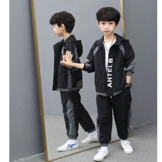 Fashion Spring Autumn Children's Clothes Boys Hooded Coat + Pants 2pcs/Set Kids School  Costume Teenage Clothing