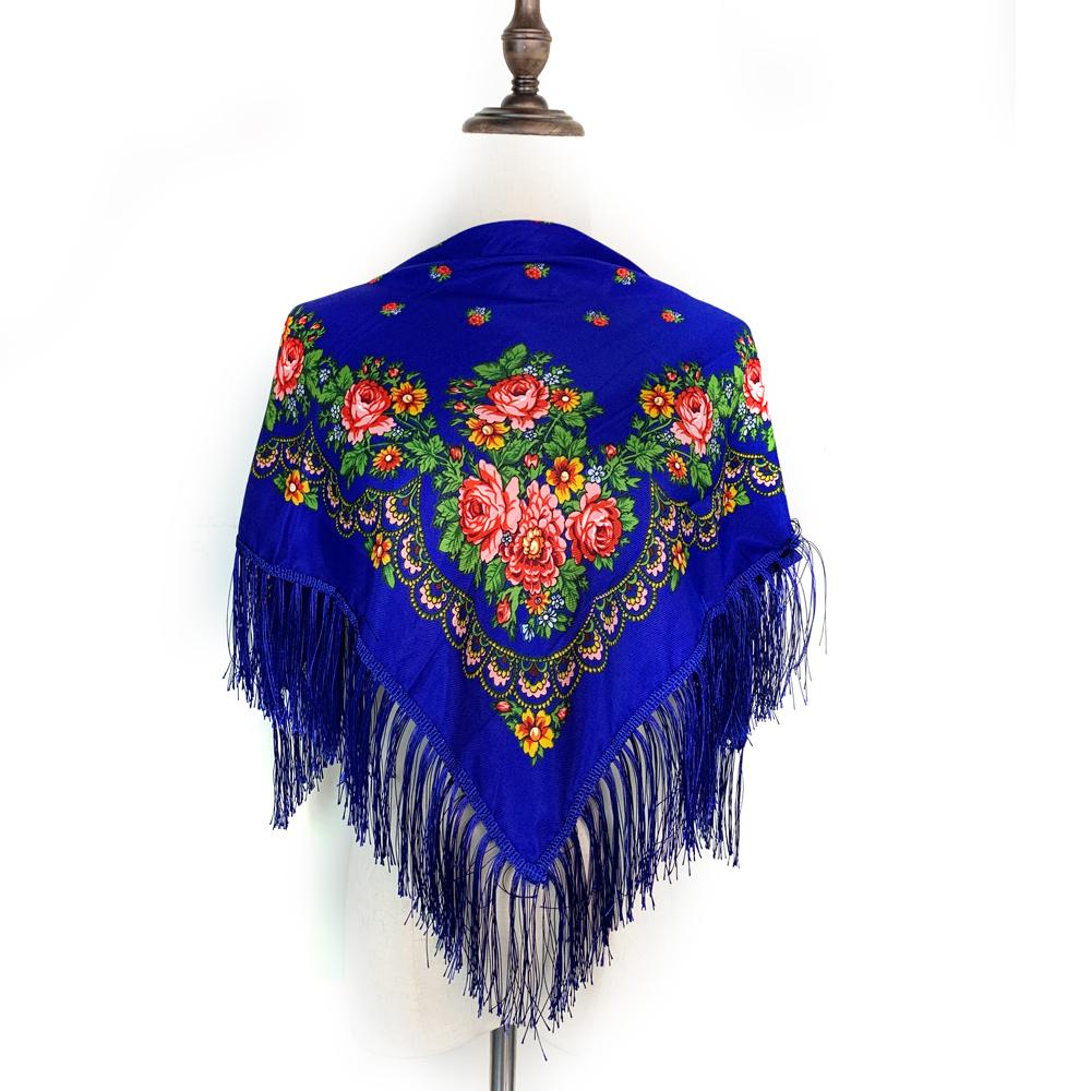 Russian Style Floral Print Square Scarf