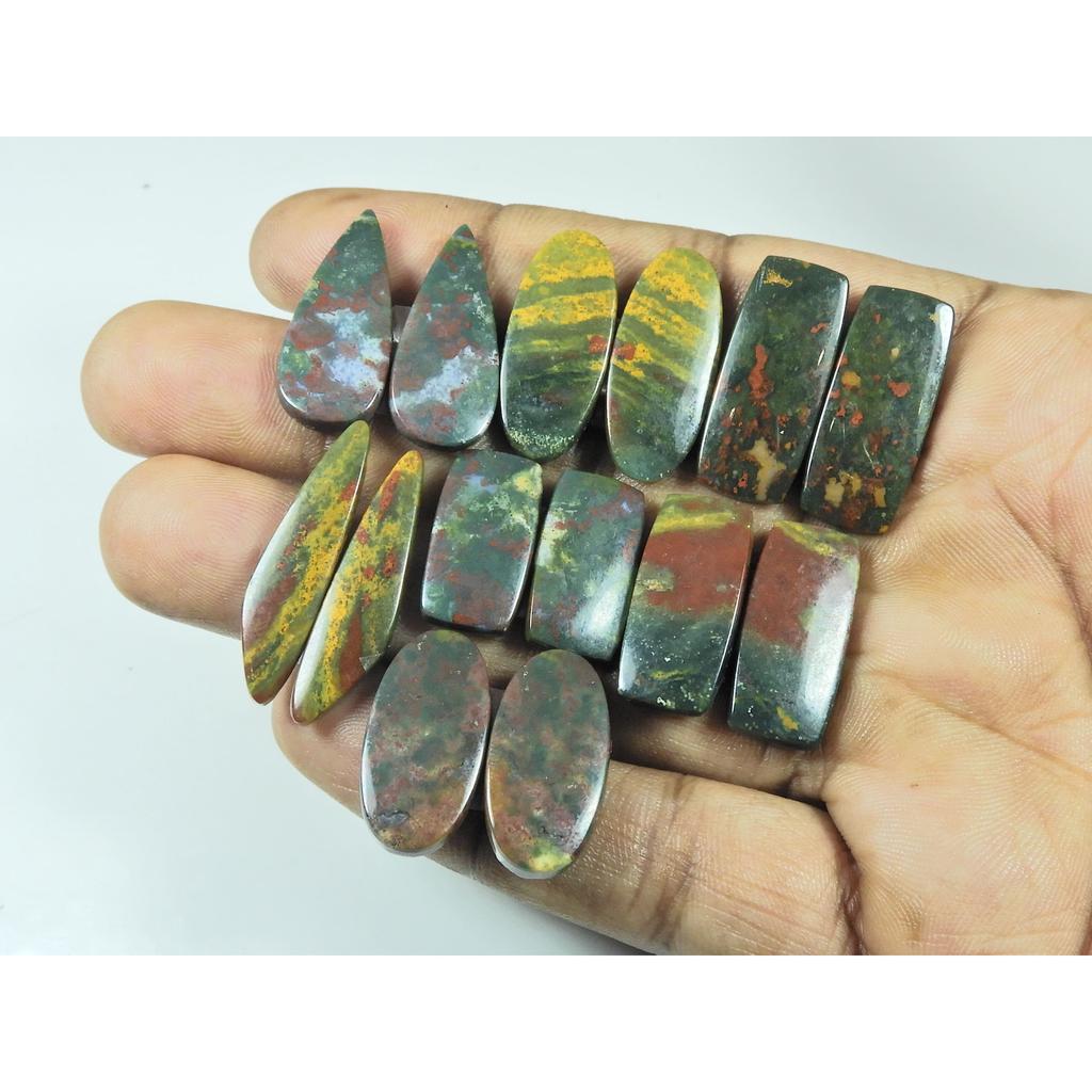 Natural Bloodstone Jasper Matched Pair Mix Cabochon Loose Gemstone 7Pair Lot C-3326