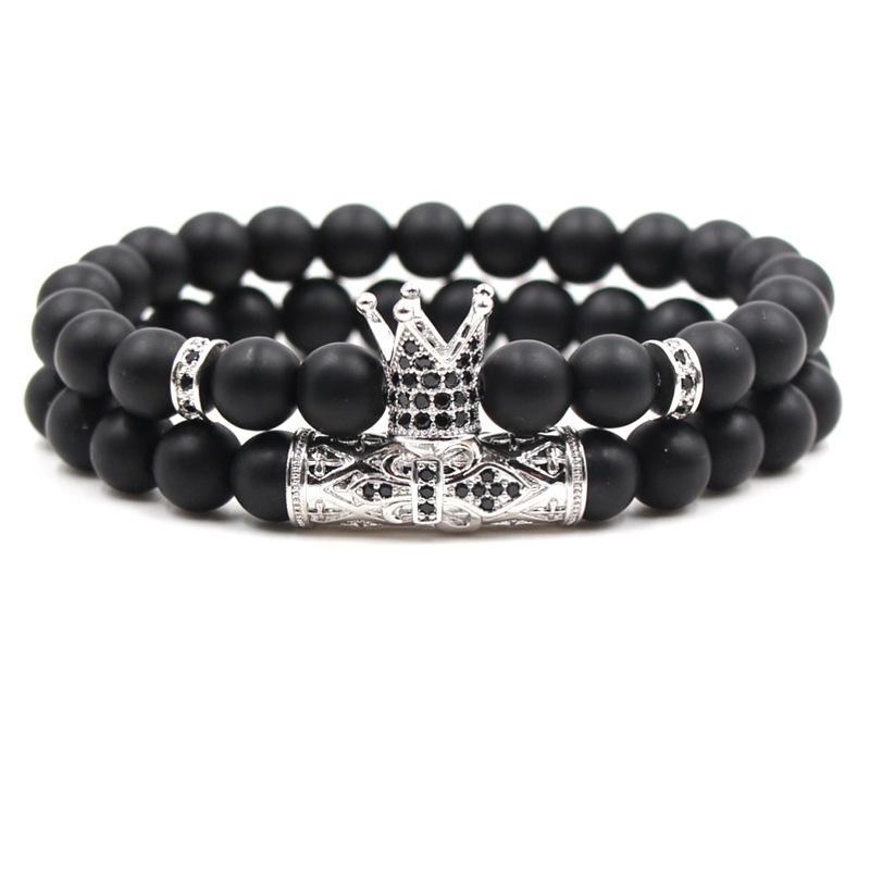 Hot Selling Black Frosted Stone Buddha Bead Bracelets Micro Inset Zircon Crown Set Couple Bracelet