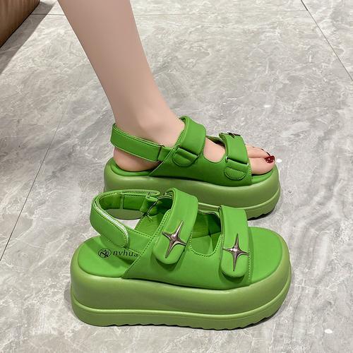 

Модные женские босоножки на толстой платформе высотой 7,5 см с открытым носком на высоком каблуке, новые гладиаторские тапочки, женские модные летние пляжные сандалии 34 зелёный