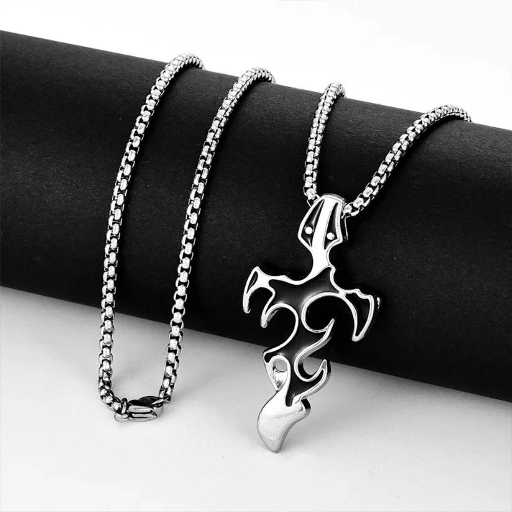 Fashion Vintage Flame Cross Pendant Necklace For Women Men Long Chain Punk Goth Trendy Accessories Choker Gothic Jewelry