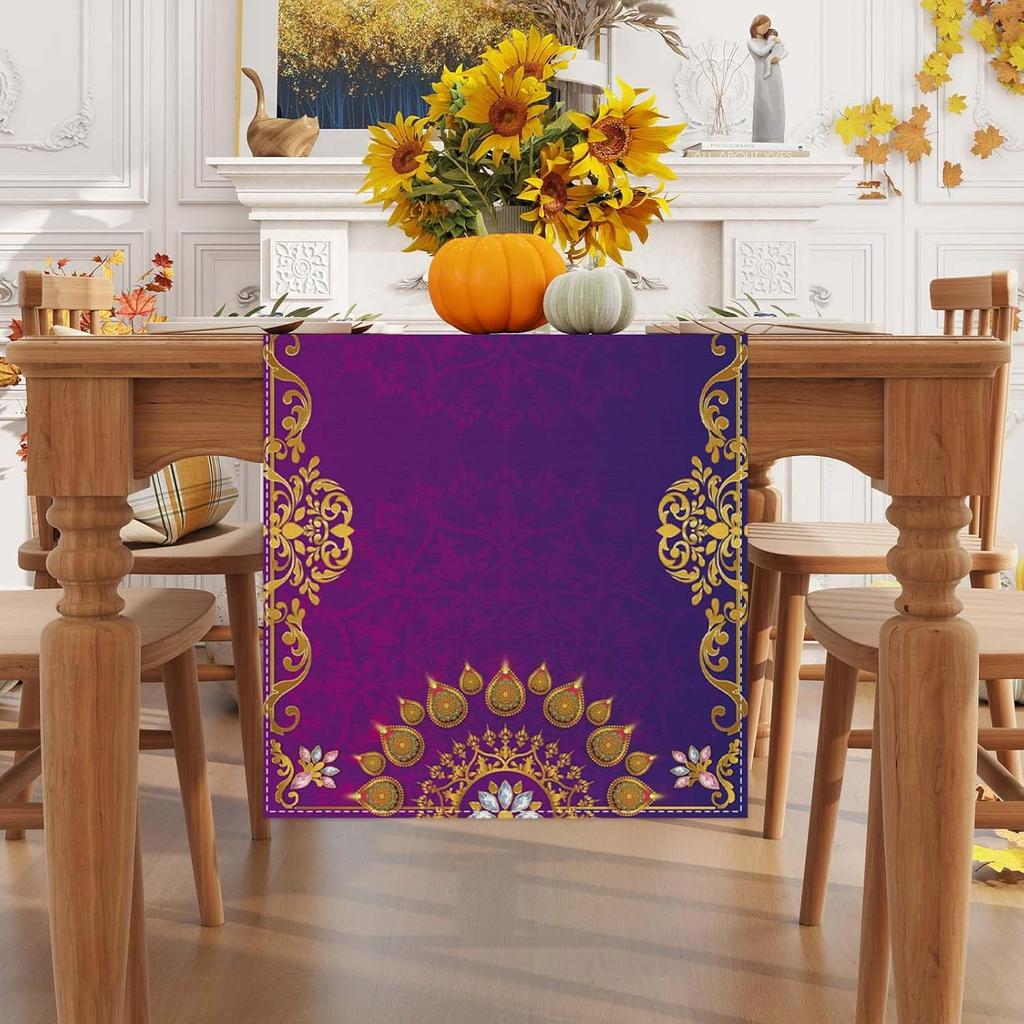 Jiudungs Linen Diwali Table Runner 72 Inches Long Diwali Table Cloth Diwali Table Decorations Diwali Decor Indian Diwali Decorations and Supplies for