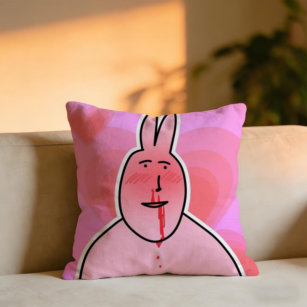 Pink Bunny Cue Cushion Cover Cozy Velvet Throw PillowSoft Warm Cushion For Sofa Bed