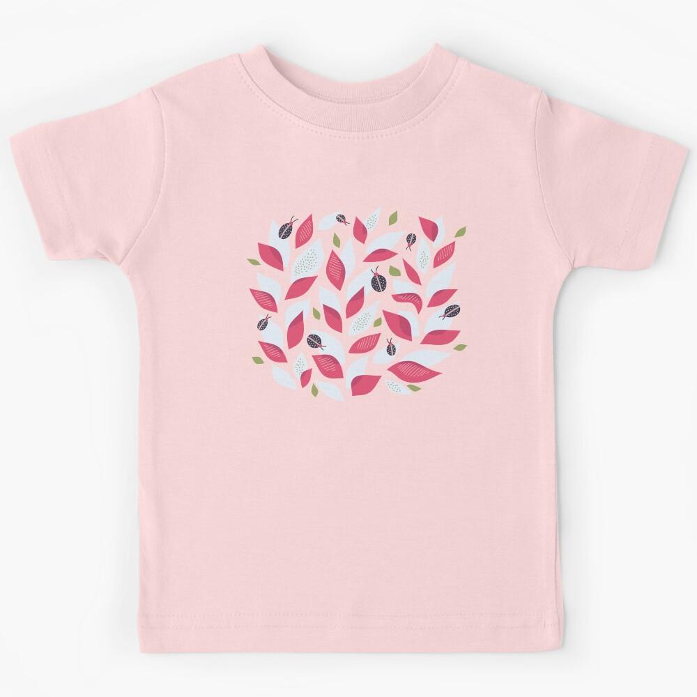 Pretty Plant With White Pink Leaves And Ladybugs Kids T-Shirt 160