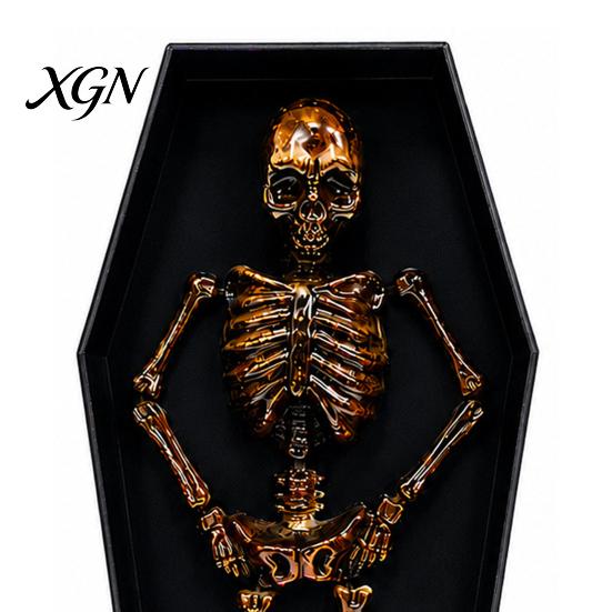 Automatic Dancing Skeleton Halloween in Casket, Light Up Musical Toy with Desktop Decoration LED Lights, Spooky Animated Decor, Party Haunted