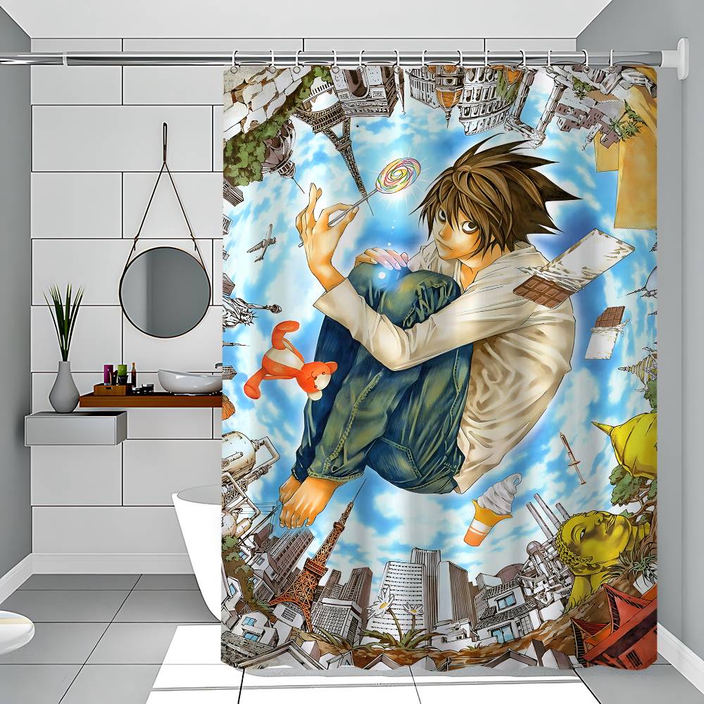 DEATH NOTE Polyester Duschdraperi Vattentät Rostbeständig Genomföringar Lättskött Torka Ren Hållbar