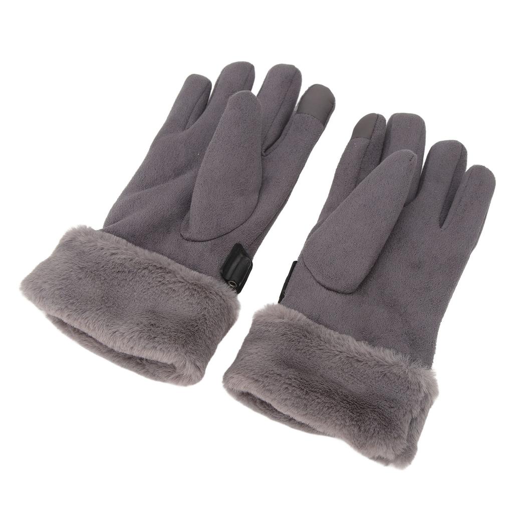 USB Heated Gloves Fluff Non Slip Palm Waterproof Adjustable Elastic Wristband Windproof Thermal Gloves for Women Cold