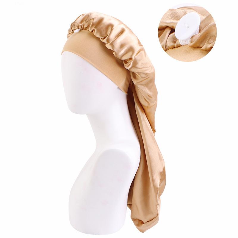 Custom Satin Long Reversible Braid Adjustable Silk Satin Sleeping Bonnet With Button золотой