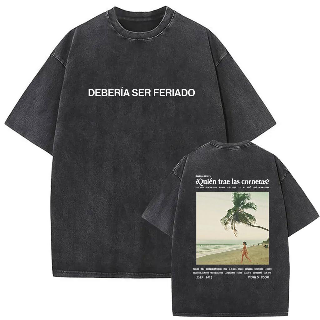 Vintage Washed Rawayana Donde Es El After Album  Print TShirt Men Women Hip Hop Pop Music Short Sleeve T Shirt Streetwear
