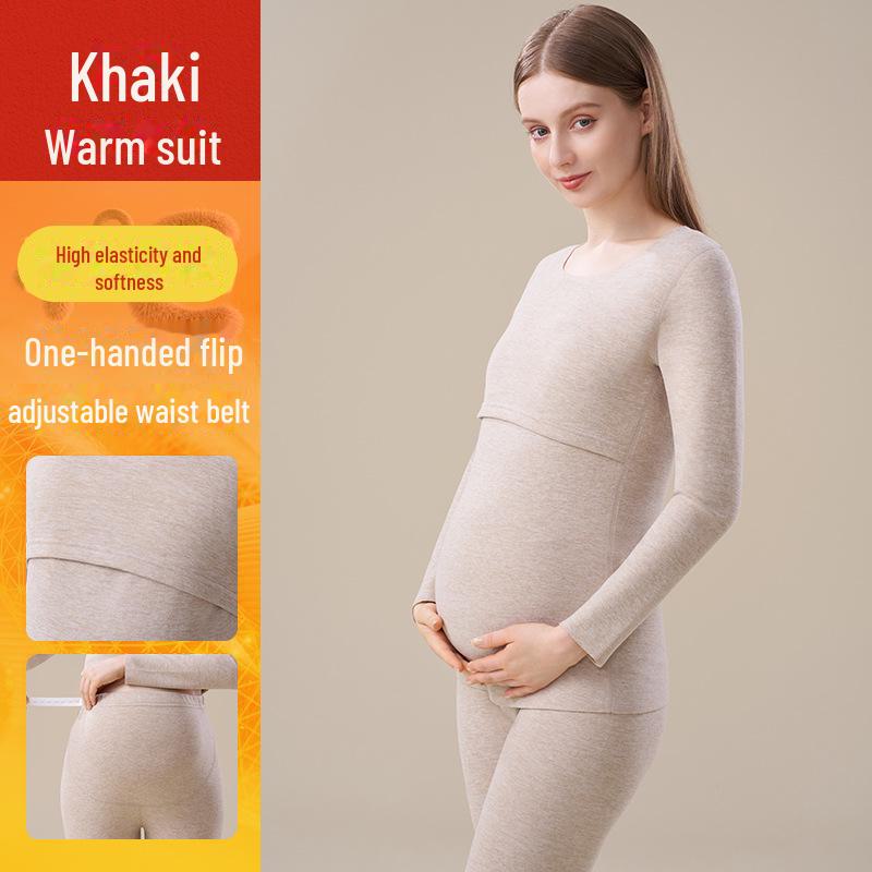 

Женский термокомплект из кашемира и шелка для беременных 2024 года: Бесшовная осенне-зимняя одежда для беременных и кормящих мам M хаки