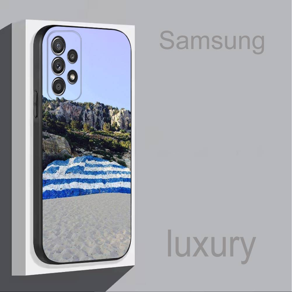 Greek Greece Flag Map For Samsung S 25,24,23,22,30,21,10,9,Ultra,Plus,Lite,FE,4,5G Black Soft Case Phone Case