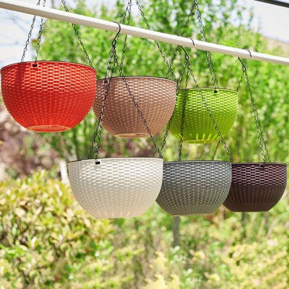 Plastic Hanging Flower Pot European Style Macrame Plant Hanger Imitation Rattan Hanging Pot  Garden