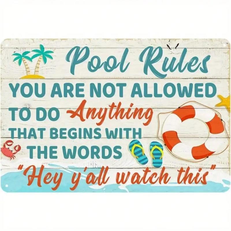 Vintage Pool Rules Humorous Metal Wall Art Home Decor Gift for Men