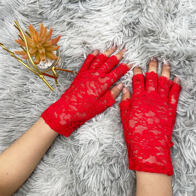 Summer Short Lace Half Finger Lace Riding Finger Gloves Chinese Wedding Accessories Gloves Touch Screen Gloves