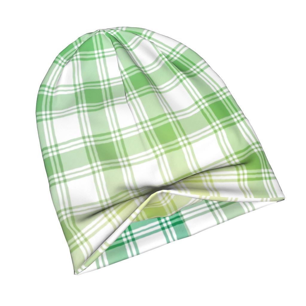 2D Flat Printing Plaid Pattern Natural Green And Yellow Gradient Daily Style Knit Hat for Adults Perfect for Weekend Errands Quick Meetups Or Everyday